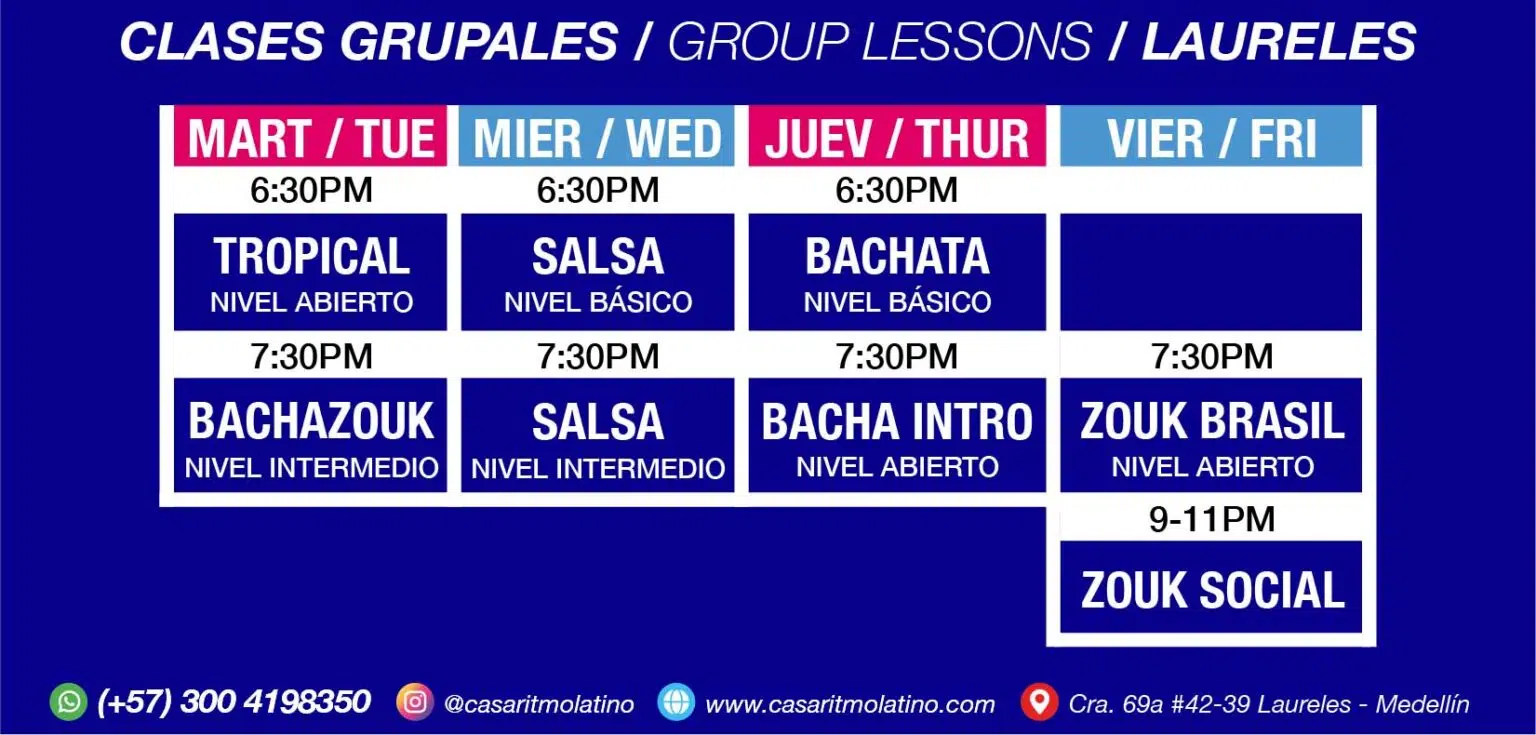 horarios clases de baile grupales laureles