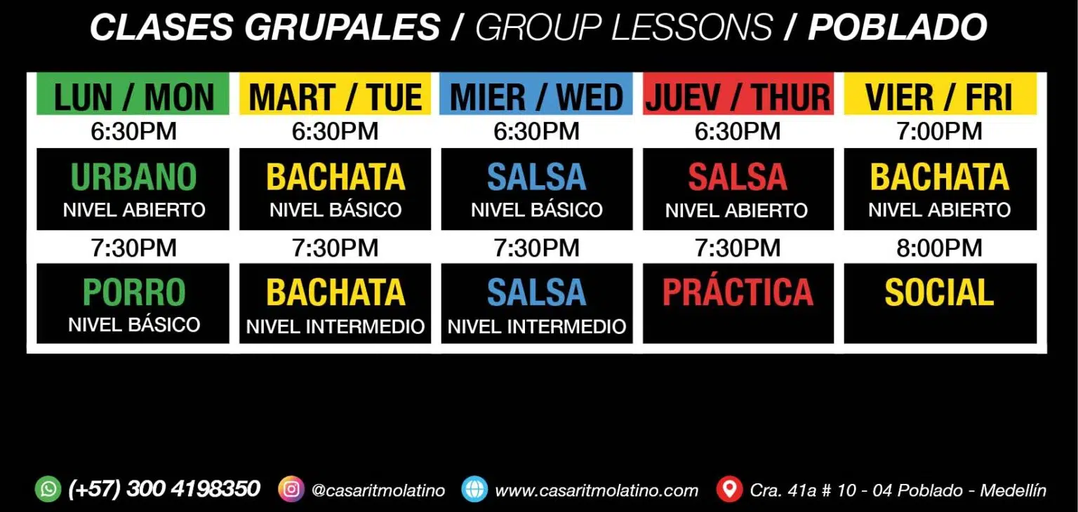 horarios clases de baile grupales poblado