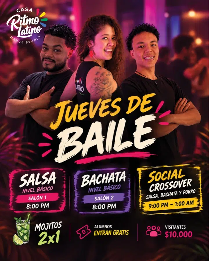 Flyer de jueves salsa, bachata y social crossover